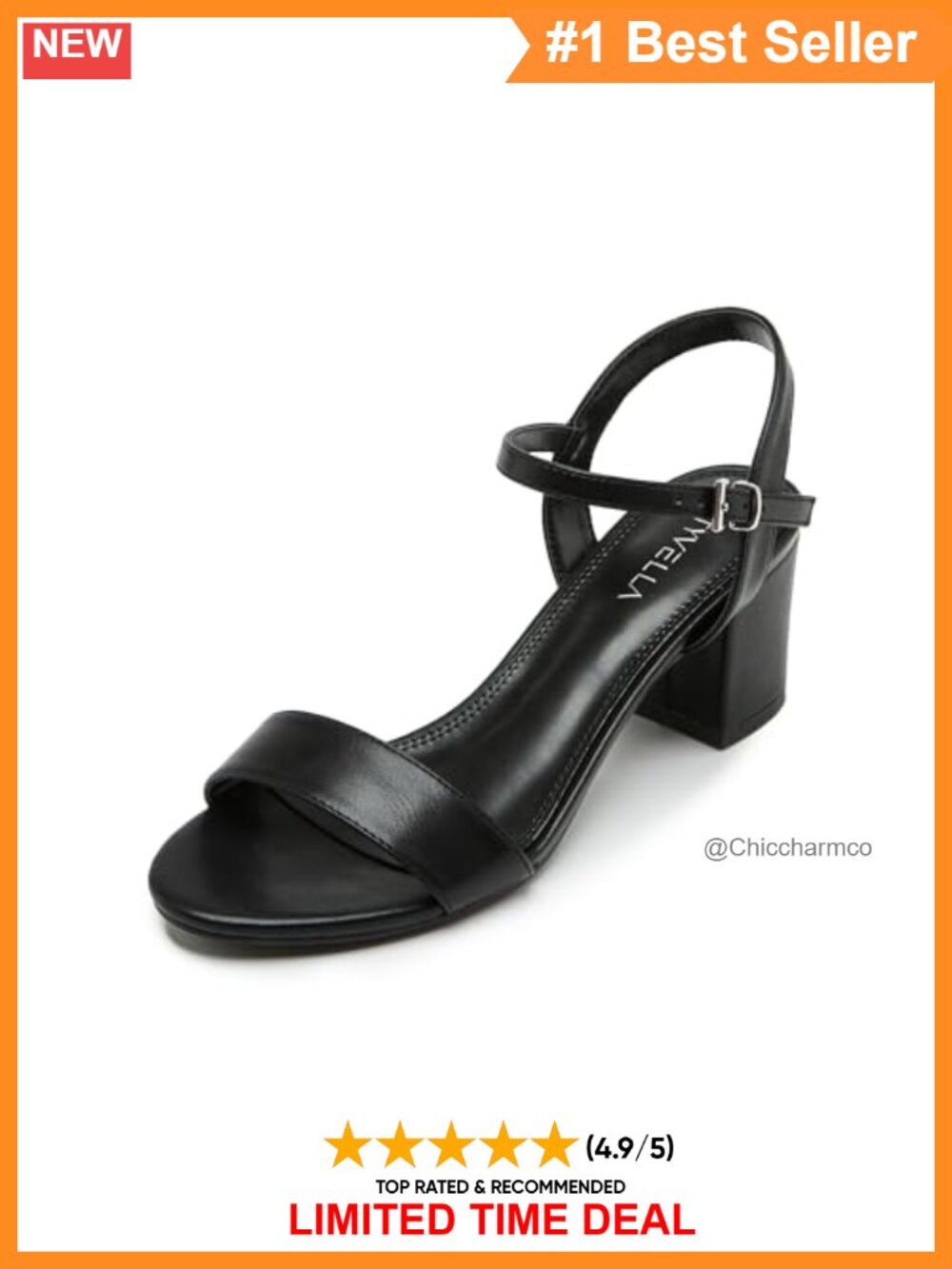 Faux Leather Block Heel Sandals Open Toe Ankle Strap Women's Heels